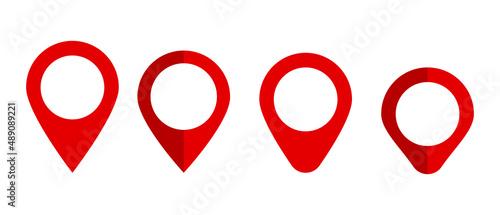 A set of map pin icons in various shapes. Location pointers. Editable vectors.