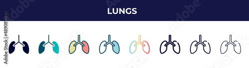lungs icon in 8 styles. line, filled, glyph, thin outline, colorful, stroke and gradient styles, lungs vector sign. symbol, logo illustration. different style icons set.