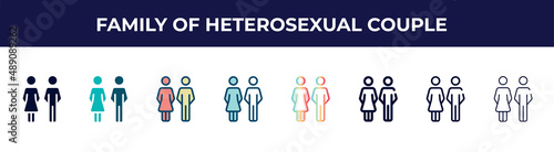 family of heterosexual couple icon in 8 styles. line  filled  glyph  thin outline  colorful  stroke and gradient styles  family of heterosexual couple vector sign. symbol  logo illustration.
