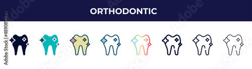 orthodontic icon in 8 styles. line, filled, glyph, thin outline, colorful, stroke and gradient styles, orthodontic vector sign. symbol, logo illustration. different style icons set.