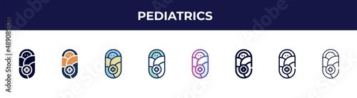pediatrics icon in 8 styles. line, filled, glyph, thin outline, colorful, stroke and gradient styles, pediatrics vector sign. symbol, logo illustration. different style icons set.