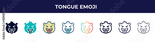 tongue emoji icon in 8 styles. line, filled, glyph, thin outline, colorful, stroke and gradient styles, tongue emoji vector sign. symbol, logo illustration. different style icons set.