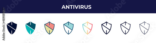 antivirus icon in 8 styles. line, filled, glyph, thin outline, colorful, stroke and gradient styles, antivirus vector sign. symbol, logo illustration. different style icons set.