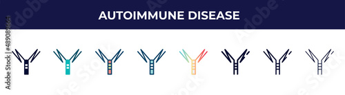 autoimmune disease icon in 8 styles. line, filled, glyph, thin outline, colorful, stroke and gradient styles, autoimmune disease vector sign. symbol, logo illustration. different style icons set.