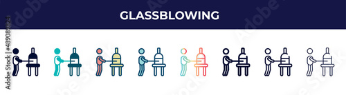glassblowing icon in 8 styles. line, filled, glyph, thin outline, colorful, stroke and gradient styles, glassblowing vector sign. symbol, logo illustration. different style icons set.