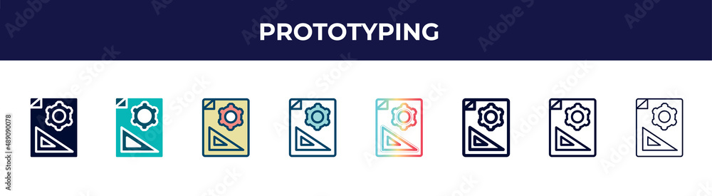 prototyping icon in 8 styles. line, filled, glyph, thin outline, colorful, stroke and gradient styles, prototyping vector sign. symbol, logo illustration. different style icons set. prototyping icon in 8 styles. line, filled, glyph, thin outline, colorful, stroke and gradient styles, prototyping vector sign. symbol, logo illustration. different style icons set.