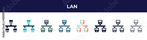 lan icon in 8 styles. line, filled, glyph, thin outline, colorful, stroke and gradient styles, lan vector sign. symbol, logo illustration. different style icons set.