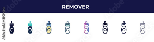 remover icon in 8 styles. line, filled, glyph, thin outline, colorful, stroke and gradient styles, remover vector sign. symbol, logo illustration. different style icons set.
