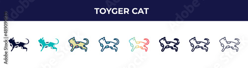 toyger cat icon in 8 styles. line, filled, glyph, thin outline, colorful, stroke and gradient styles, toyger cat vector sign. symbol, logo illustration. different style icons set.