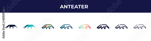 anteater icon in 8 styles. line, filled, glyph, thin outline, colorful, stroke and gradient styles, anteater vector sign. symbol, logo illustration. different style icons set.