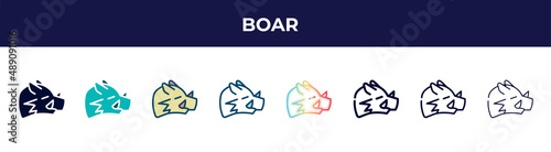 boar icon in 8 styles. line, filled, glyph, thin outline, colorful, stroke and gradient styles, boar vector sign. symbol, logo illustration. different style icons set.