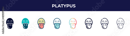 platypus icon in 8 styles. line, filled, glyph, thin outline, colorful, stroke and gradient styles, platypus vector sign. symbol, logo illustration. different style icons set.