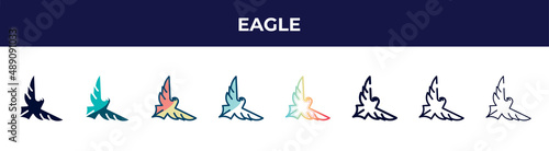 eagle icon in 8 styles. line, filled, glyph, thin outline, colorful, stroke and gradient styles, eagle vector sign. symbol, logo illustration. different style icons set.