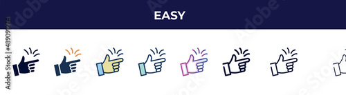 easy icon in 8 styles. line, filled, glyph, thin outline, colorful, stroke and gradient styles, easy vector sign. symbol, logo illustration. different style icons set.