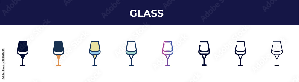 glass icon in 8 styles. line, filled, glyph, thin outline, colorful, stroke and gradient styles, glass vector sign. symbol, logo illustration. different style icons set. glass icon in 8 styles. line, filled, glyph, thin outline, colorful, stroke and gradient styles, glass vector sign. symbol, logo illustration. different style icons set.