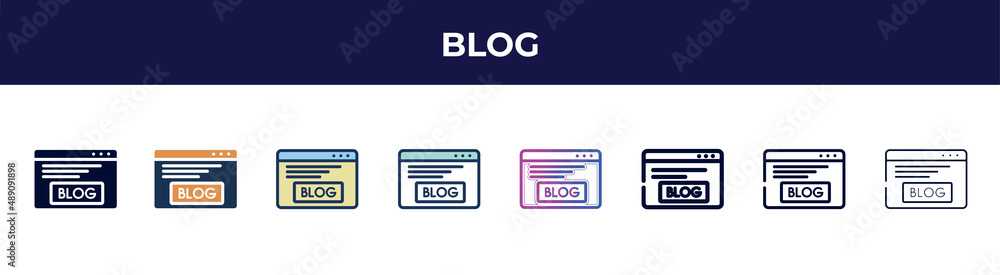 blog icon in 8 styles. line, filled, glyph, thin outline, colorful, stroke and gradient styles, blog vector sign. symbol, logo illustration. different style icons set. blog icon in 8 styles. line, filled, glyph, thin outline, colorful, stroke and gradient styles, blog vector sign. symbol, logo illustration. different style icons set.