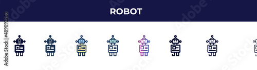 robot icon in 8 styles. line, filled, glyph, thin outline, colorful, stroke and gradient styles, robot vector sign. symbol, logo illustration. different style icons set.