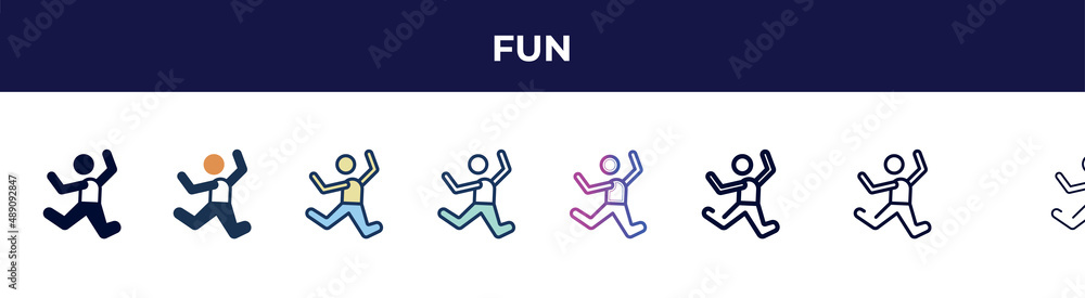 fun icon in 8 styles. line, filled, glyph, thin outline, colorful, stroke and gradient styles, fun vector sign. symbol, logo illustration. different style icons set. fun icon in 8 styles. line, filled, glyph, thin outline, colorful, stroke and gradient styles, fun vector sign. symbol, logo illustration. different style icons set.