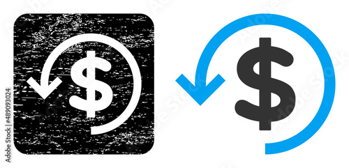 Vector refund stencil icon. Grunge refund seal stamp, done from icon and rounded square. Rounded square stamp seal have refund subtracted shape inside. Vector refund grunge images.