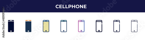 cellphone icon in 8 styles. line, filled, glyph, thin outline, colorful, stroke and gradient styles, cellphone vector sign. symbol, logo illustration. different style icons set.