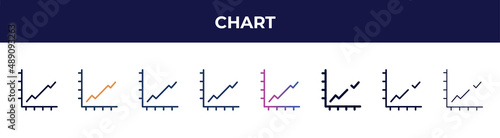 chart icon in 8 styles. line, filled, glyph, thin outline, colorful, stroke and gradient styles, chart vector sign. symbol, logo illustration. different style icons set.