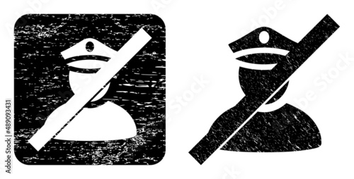 Vector not allowed police stencil icon. Grunge not allowed police seal, done with icon and rounded square. Rounded square seal contain not allowed police empty space inside.