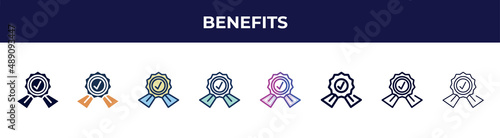 benefits icon in 8 styles. line, filled, glyph, thin outline, colorful, stroke and gradient styles, benefits vector sign. symbol, logo illustration. different style icons set.