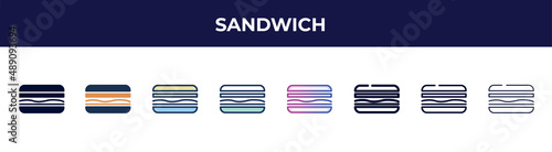 sandwich icon in 8 styles. line, filled, glyph, thin outline, colorful, stroke and gradient styles, sandwich vector sign. symbol, logo illustration. different style icons set.
