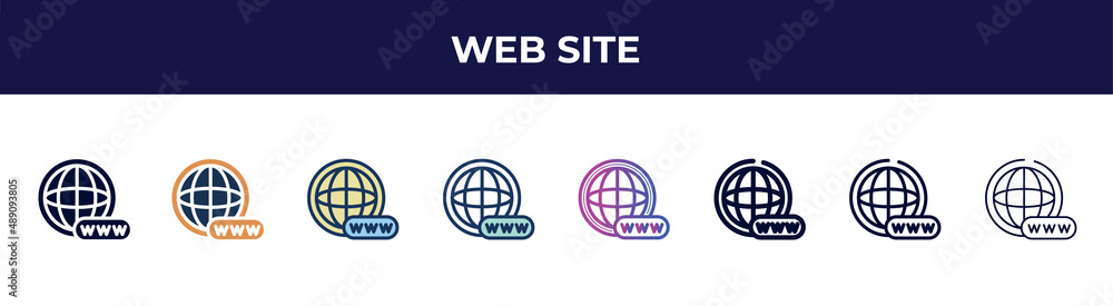web site icon in 8 styles. line, filled, glyph, thin outline, colorful, stroke and gradient styles, web site vector sign. symbol, logo illustration. different style icons set. web site icon in 8 styles. line, filled, glyph, thin outline, colorful, stroke and gradient styles, web site vector sign. symbol, logo illustration. different style icons set.