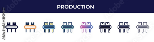 production icon in 8 styles. line, filled, glyph, thin outline, colorful, stroke and gradient styles, production vector sign. symbol, logo illustration. different style icons set.