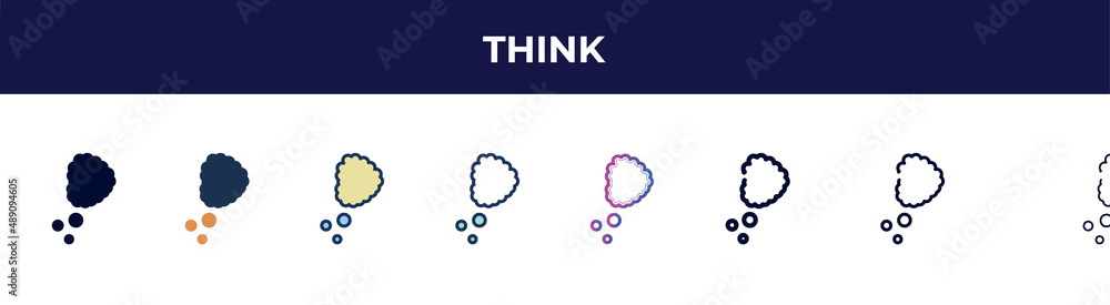 think icon in 8 styles. line, filled, glyph, thin outline, colorful, stroke and gradient styles, think vector sign. symbol, logo illustration. different style icons set. think icon in 8 styles. line, filled, glyph, thin outline, colorful, stroke and gradient styles, think vector sign. symbol, logo illustration. different style icons set.