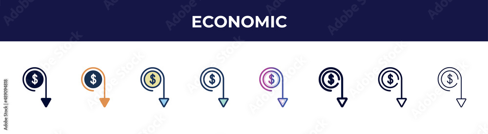 economic icon in 8 styles. line, filled, glyph, thin outline, colorful, stroke and gradient styles, economic vector sign. symbol, logo illustration. different style icons set. economic icon in 8 styles. line, filled, glyph, thin outline, colorful, stroke and gradient styles, economic vector sign. symbol, logo illustration. different style icons set.