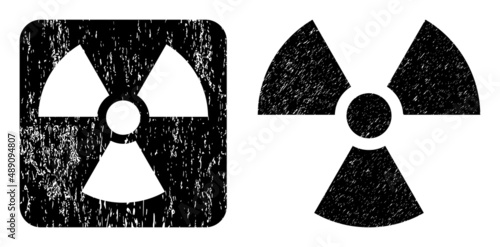 Vector radioactivity subtracted pictogram. Grunge radioactivity seal stamp, done with icon and rounded square. Rounded square stamp seal have radioactivity empty space inside.