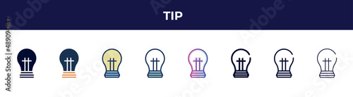 tip icon in 8 styles. line, filled, glyph, thin outline, colorful, stroke and gradient styles, tip vector sign. symbol, logo illustration. different style icons set.