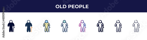 old people icon in 8 styles. line  filled  glyph  thin outline  colorful  stroke and gradient styles  old people vector sign. symbol  logo illustration. different style icons set.