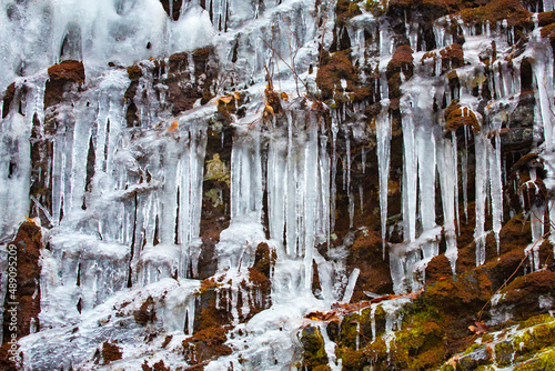 Ice formation draping a ledge at Bolton Notch in Connecticut.