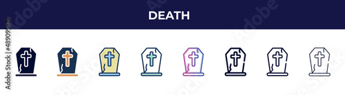 death icon in 8 styles. line, filled, glyph, thin outline, colorful, stroke and gradient styles, death vector sign. symbol, logo illustration. different style icons set.