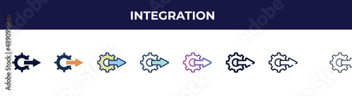 integration icon in 8 styles. line, filled, glyph, thin outline, colorful, stroke and gradient styles, integration vector sign. symbol, logo illustration. different style icons set.