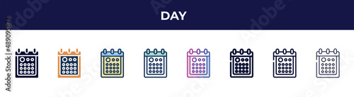 day icon in 8 styles. line, filled, glyph, thin outline, colorful, stroke and gradient styles, day vector sign. symbol, logo illustration. different style icons set.