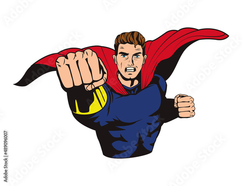 super hero punching pop art