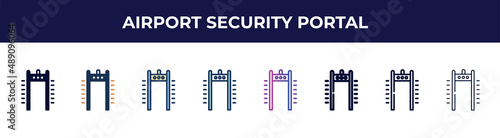 airport security portal icon in 8 styles. line, filled, glyph, thin outline, colorful, stroke and gradient styles, airport security portal vector sign. symbol, logo illustration. different style