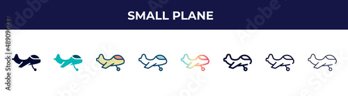small plane icon in 8 styles. line, filled, glyph, thin outline, colorful, stroke and gradient styles, small plane vector sign. symbol, logo illustration. different style icons set.