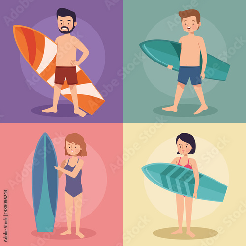 four young surfers characters © Jemastock