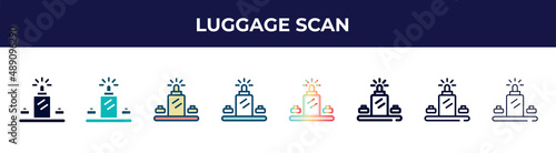 luggage scan icon in 8 styles. line, filled, glyph, thin outline, colorful, stroke and gradient styles, luggage scan vector sign. symbol, logo illustration. different style icons set.