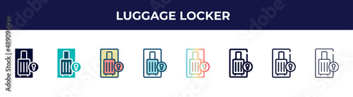 luggage locker icon in 8 styles. line, filled, glyph, thin outline, colorful, stroke and gradient styles, luggage locker vector sign. symbol, logo illustration. different style icons set.