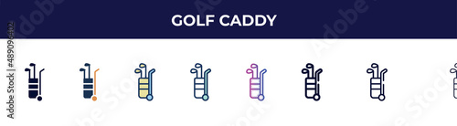 golf caddy icon in 8 styles. line, filled, glyph, thin outline, colorful, stroke and gradient styles, golf caddy vector sign. symbol, logo illustration. different style icons set.