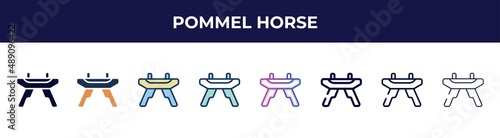 pommel horse icon in 8 styles. line, filled, glyph, thin outline, colorful, stroke and gradient styles, pommel horse vector sign. symbol, logo illustration. different style icons set.