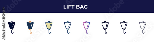 lift bag icon in 8 styles. line, filled, glyph, thin outline, colorful, stroke and gradient styles, lift bag vector sign. symbol, logo illustration. different style icons set.