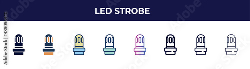 led strobe icon in 8 styles. line, filled, glyph, thin outline, colorful, stroke and gradient styles, led strobe vector sign. symbol, logo illustration. different style icons set.