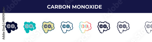 carbon monoxide icon in 8 styles. line, filled, glyph, thin outline, colorful, stroke and gradient styles, carbon monoxide vector sign. symbol, logo illustration. different style icons set. photo